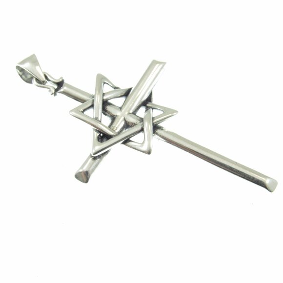 Solid 925 Sterling Silver Interwoven Star of David on Christian Cross Pendant - Picture 7 of 11